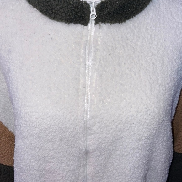 SHEIN Curve brown white and green color block teddy bear zip up size 0XL - Picture 4 of 6